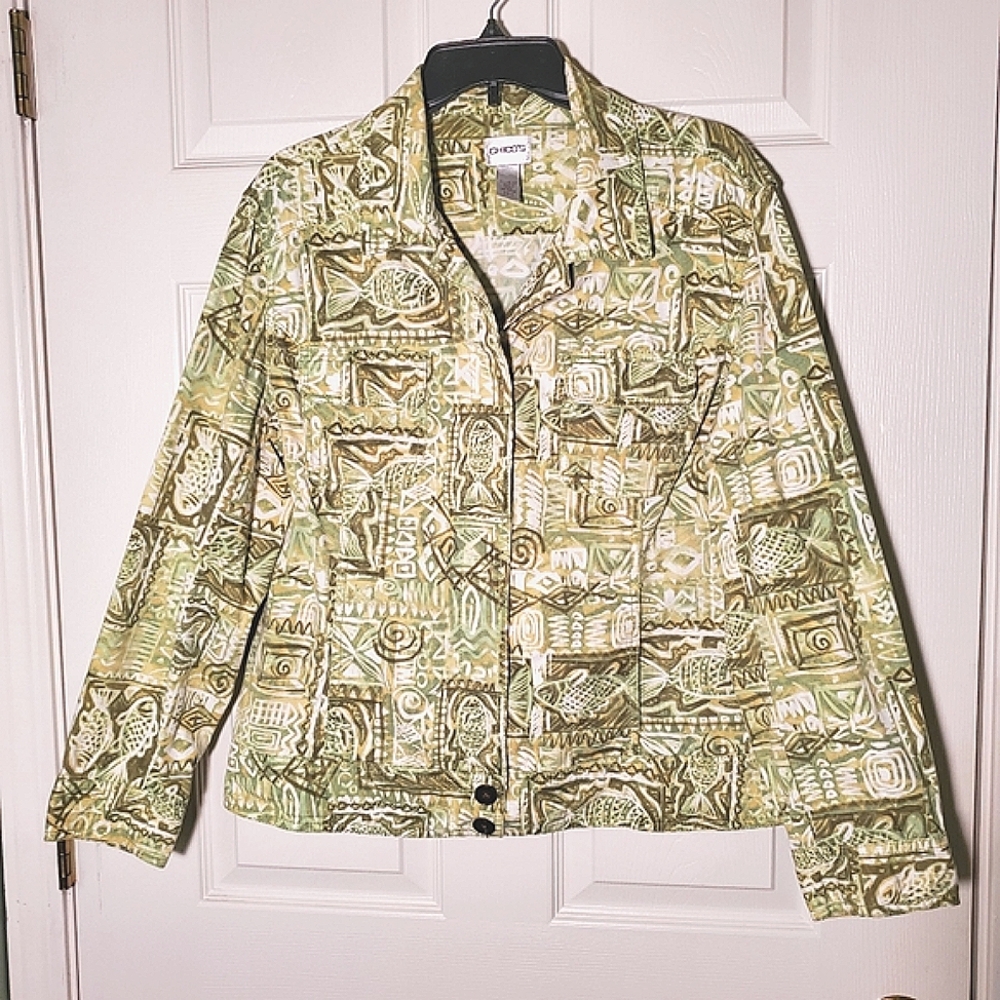 Chico's Green Print Cotton Jacket Jean Style